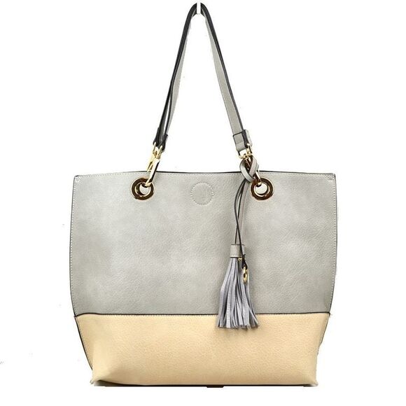 2N1 Two-tone Tassel Tote with Pouch - Picture 1 of 5